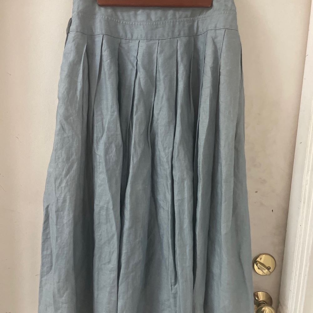 Toffs Blue Vintage Linen Skirt Full A-line Size 7/8 Pleats - Picture 2 of 5